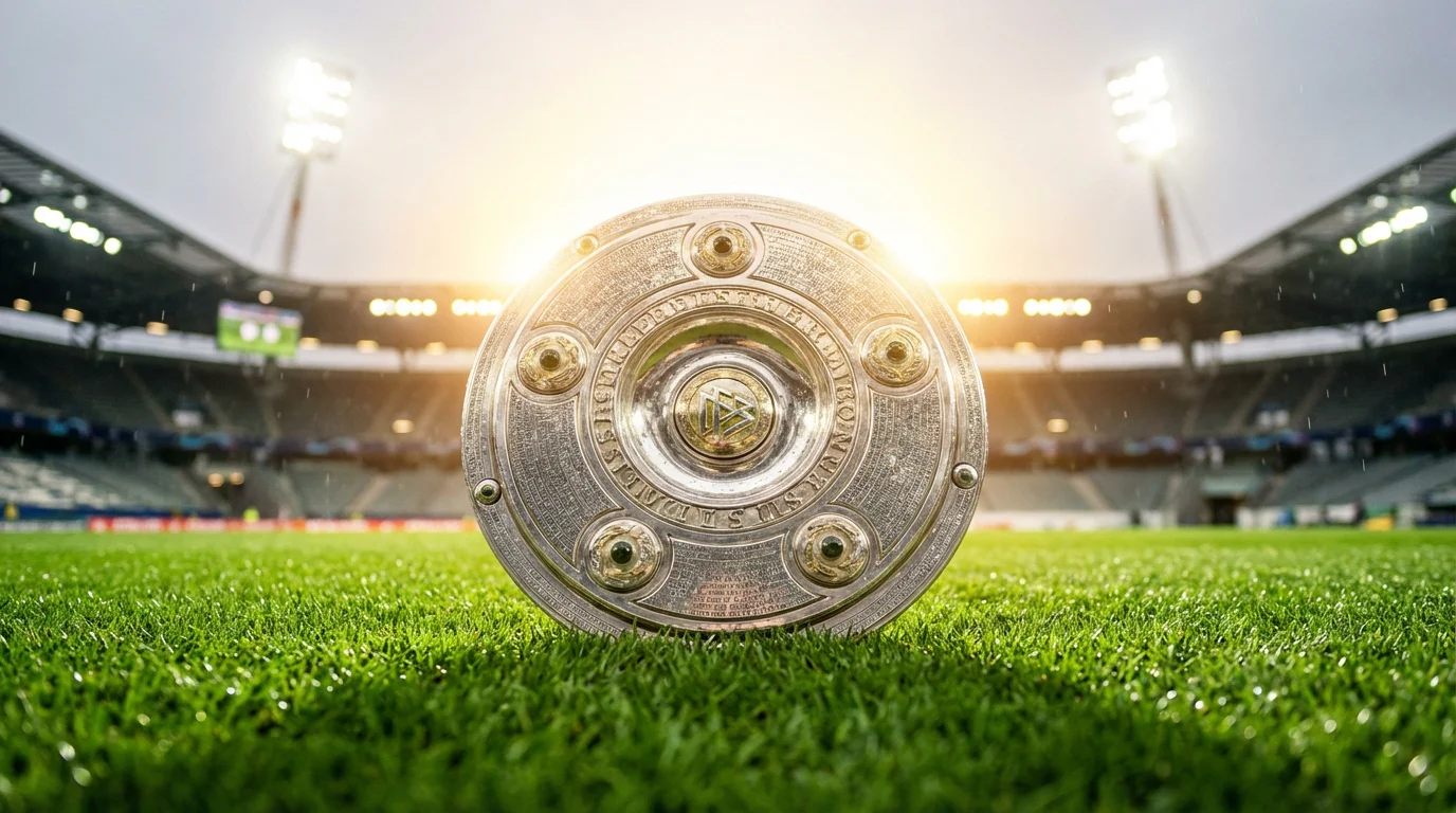 Bundesliga Langzeitwetten – Meisterschale auf dem Rasen eines Fußballstadions