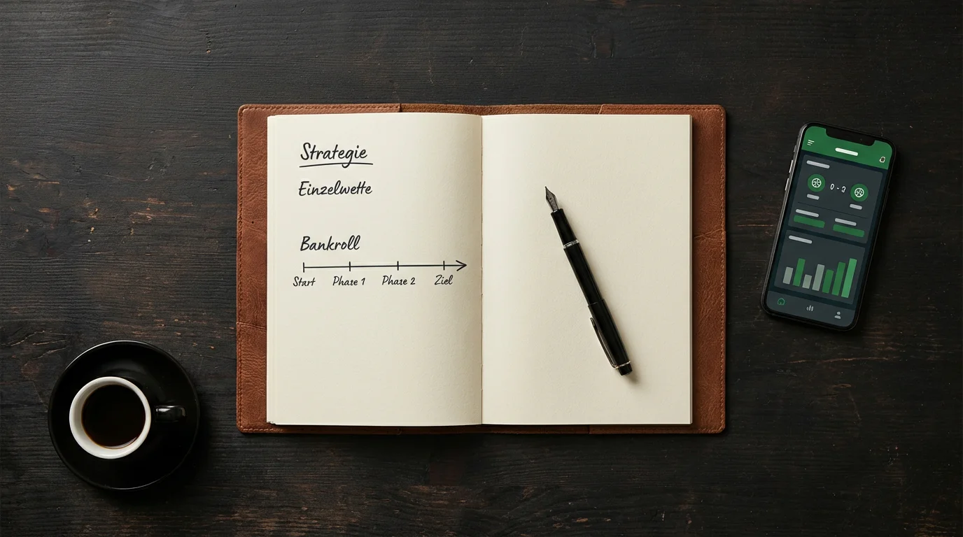 Wettstrategien-Planung mit Notizbuch — Flat Betting und Kelly-Kriterium