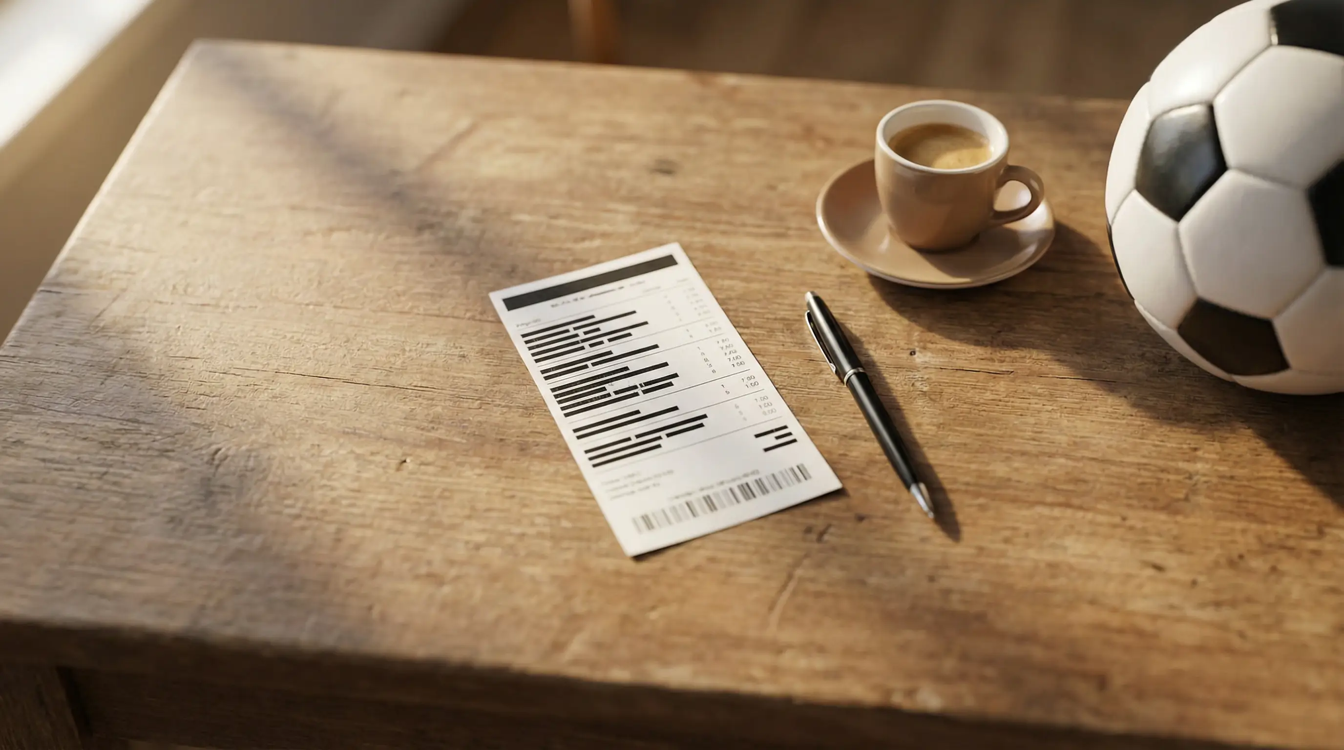 Kombiwetten Bundesliga – mehrere Wettscheine auf einem Tisch neben Fußball