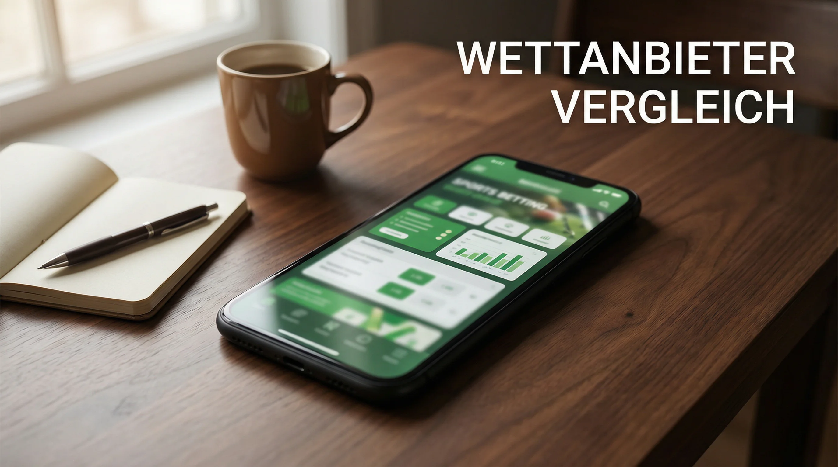 Wettanbieter Vergleich Bundesliga – Smartphone mit Sportwetten-App auf einem Schreibtisch